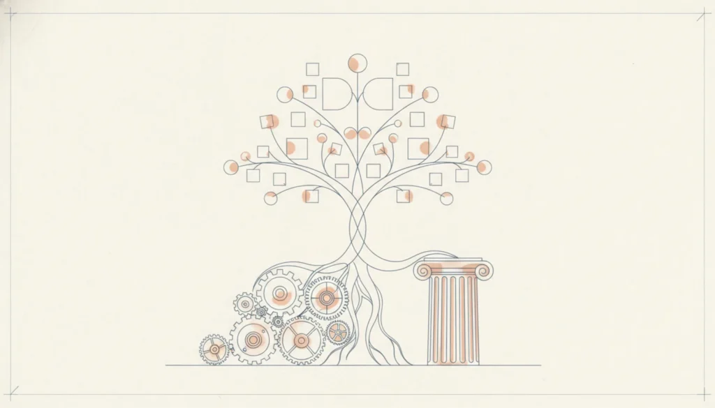 Blueprint-style illustration for the Crypto House article: Proof of Work vs Proof of Stake: What's the Real Difference?