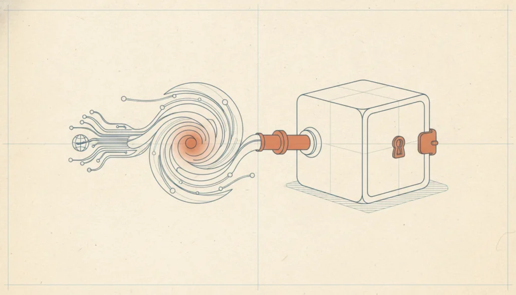 Blueprint-style illustration for the Crypto House article: Hot Wallet vs Cold Wallet: Which Do You Actually Need?